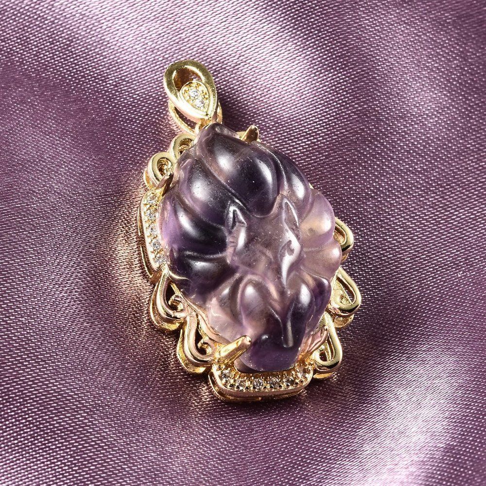 Multi Fluorite and Simulated Diamond Pendant in Goldtone 25.25 ctw - Picture 2 of 4